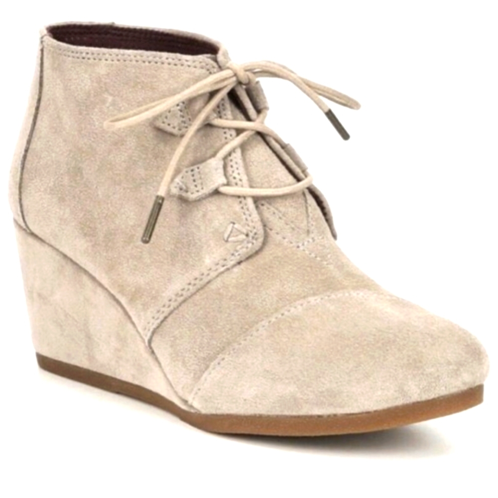Tom's Kala Wedge Lace Up Bootie - Desert Taupe Suede, Faux Suede